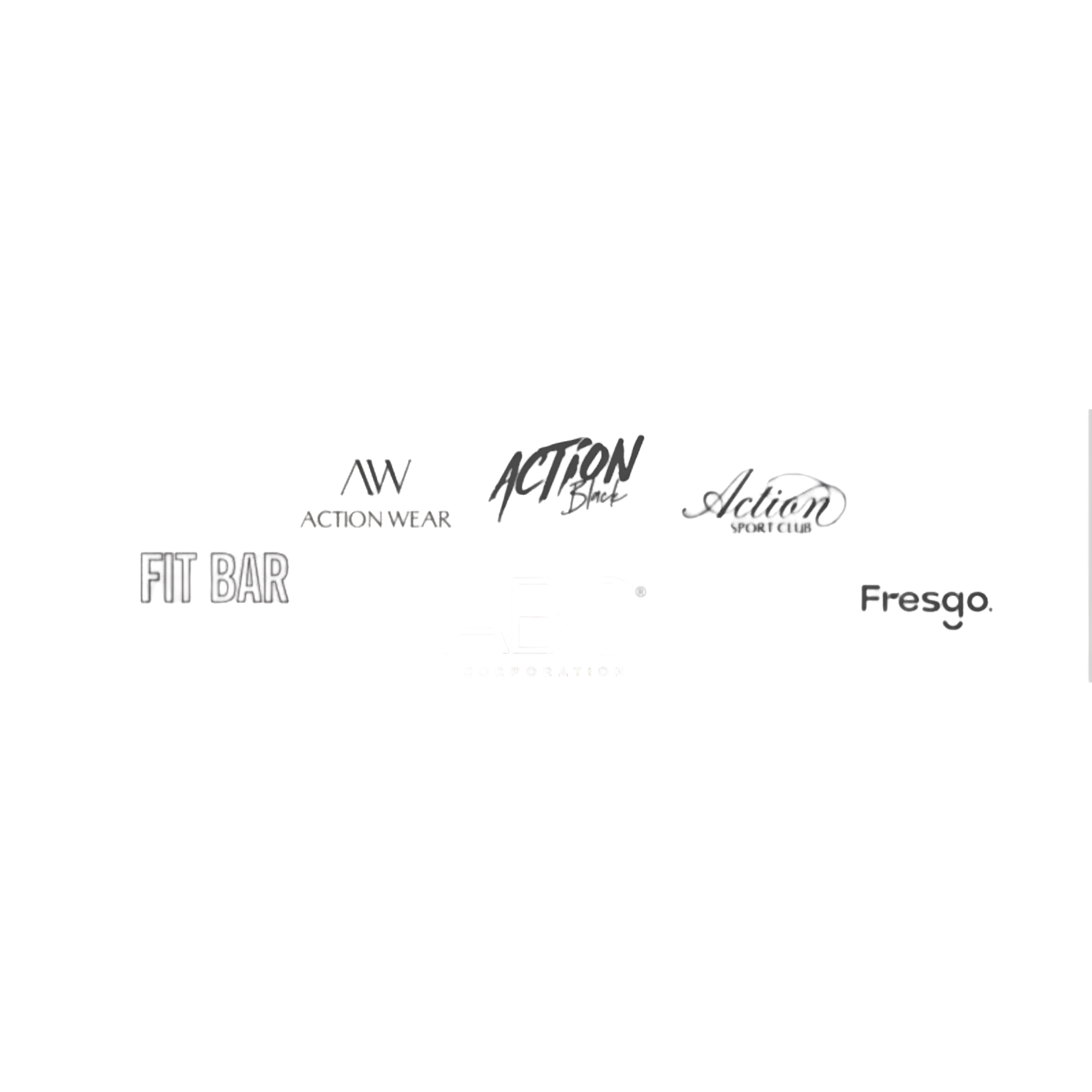 Logo Action Wear, Action Black, Action Sport Club, Fit Bar y Fresgo